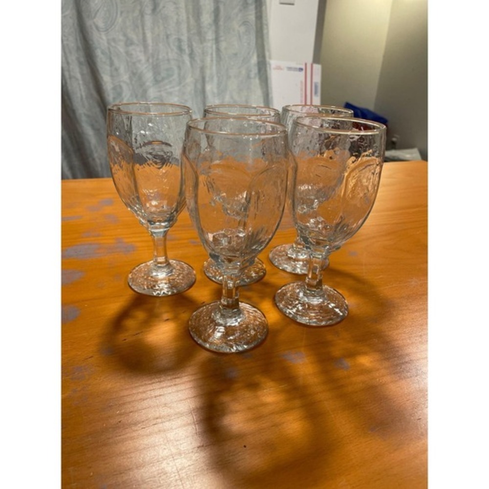 Clear Glass Textured Water Wine‎ Glass Stem Barware 5 pcs Libbey Chivalry Hock